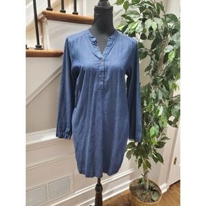 Umgee Women's Blue Denim Polyester Sleeveless Henley Neck Knee Length Dress S